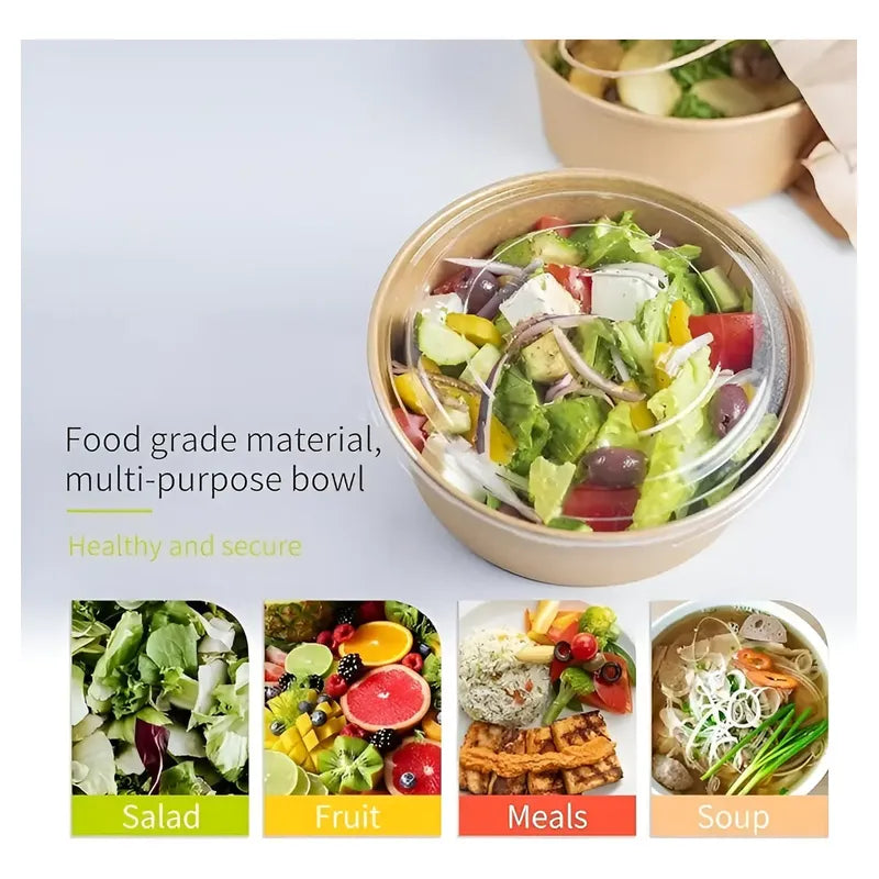 50 Bowls Plastico Bowl Con Tapa Envases Bowl Kraft 750 Cc Envase Desechable Papel Kraft Bowl Kraft Bowl Con Tapa Envase Bowl Kraft Bowl Ensalada Bowl Desechable Carton Bowl De Sopa Pasteleriuscl Beige