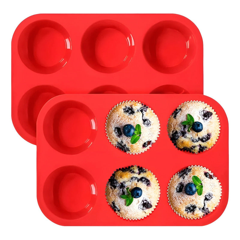 Pack X2 Moldes Silicona Moldes Cupcake Molde 6 Cavid Muffin  Multicolor