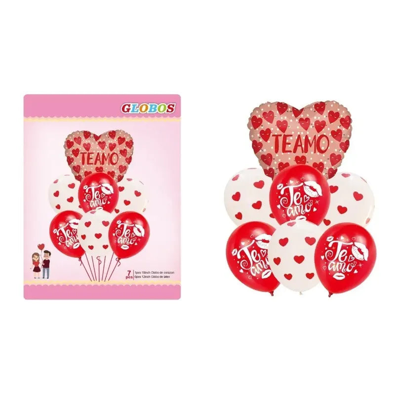 7 Globo Metalico Globo Te Amo Globos De Corazon Globo Amor Pack X7 Globos 101167