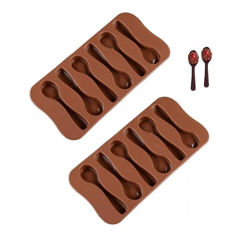 Pack X2 Molde Chocolate Moldes Silicona Chocolate Cucharas - Marrón