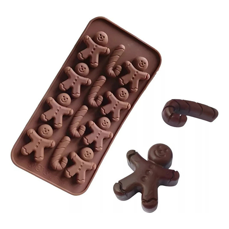 4 Molde De Chocolate Molde De Silicona Molde Galleta Navidad Pack X4 Marrón 12cavid 4 Baston, 8jengibre