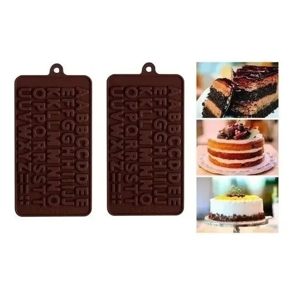 2x Molde De Letras Moldes Para Chocolates Insumos Reposteria Moldes Chocolate Moldes De Silicona Molde Doble Abecedario... Marrón Claro