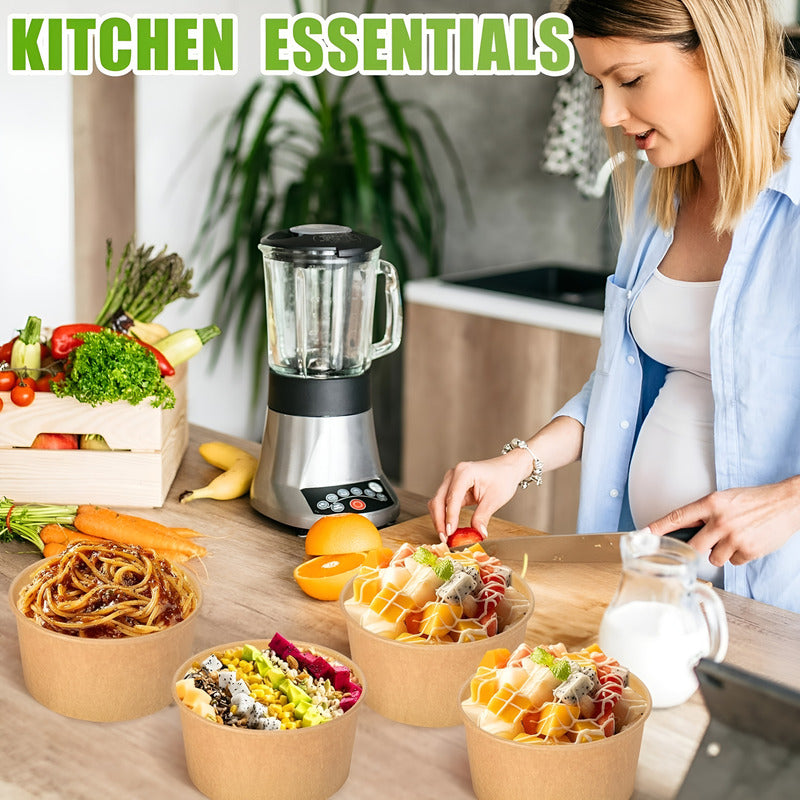 50 Bowl Con Tapa Bowls Plastico Bowl Kraft Envases 1000 Cc Beige