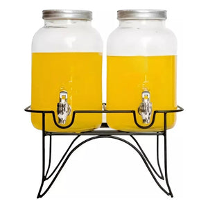 Dispensador De Bebidas Dispensadores De Jugo Con Atril 111287 3.5l Jarros De Vidrio Doble Dispensador De Bebidas Con Atril Doble Jarro Jarra Doble Jugo Doble Sobremesa Portatil Pasteleriuscl