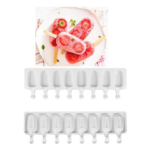 Pack De 2 Moldes De Silicona Para Helados Con 8 Cavidades Color Blanco Pastelería Cl