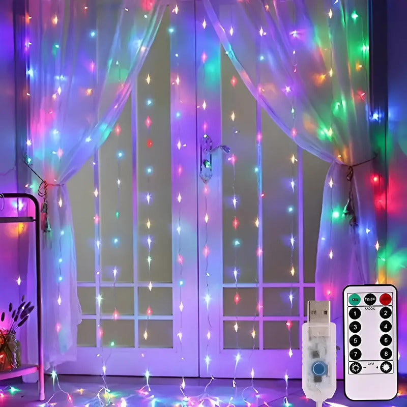 Cortina De Luces Luces Decorativas Guirnaldas Led Cortinaled Multicolor 0989m