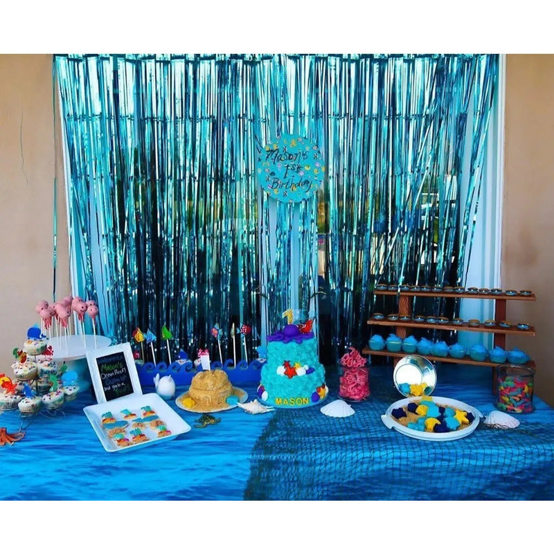 Guirnalda Cortina Metálicas Cortina De Cumpleaños Decoracion Azul 101071