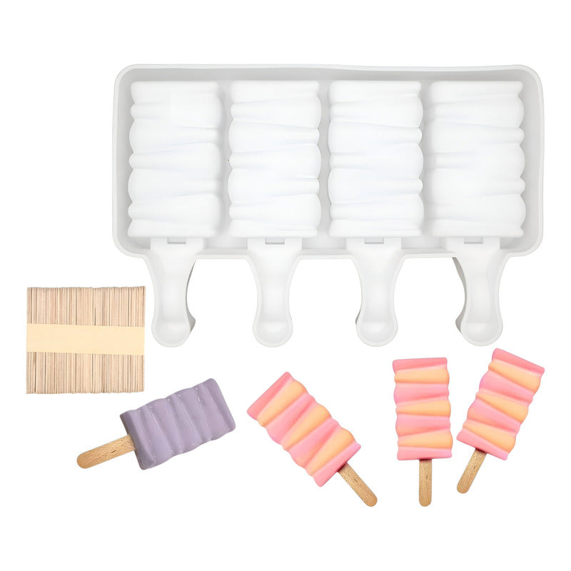 Moldes De Silicona Para Helados Molde Paletas Helado Pale419 Blanco / Molde Helados 4cav