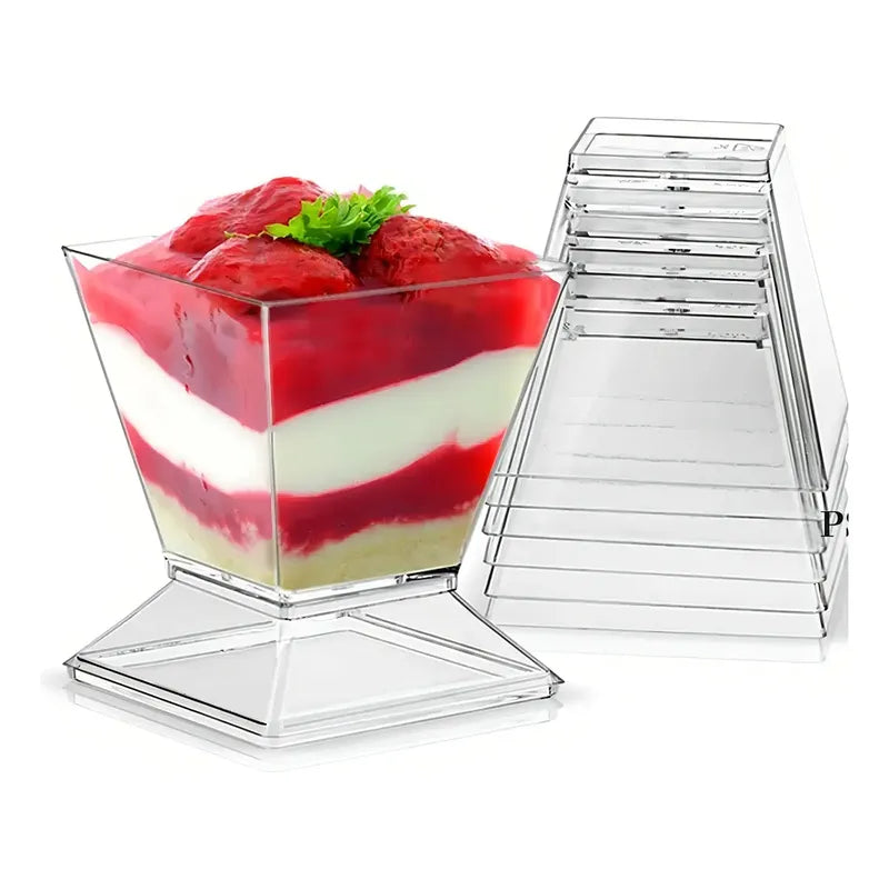 Pack X10 Vasos Para Postres Set De Vasos Shot Postres C/tapa 220ml Vaso Para Dulces Vaso De Dulces Vasos De 220ml Pocillo Para Postre Pasteleriuscl Transparente