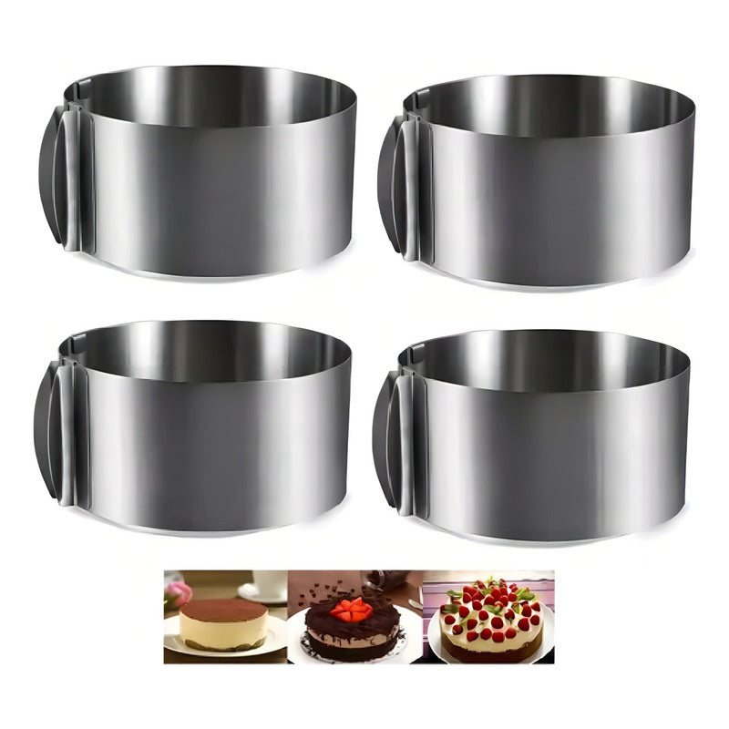 Pack X4 Moldes Para Torta Repostería Anillo Redonde Ajustable Color Gris Oscuro Pastelería Cl