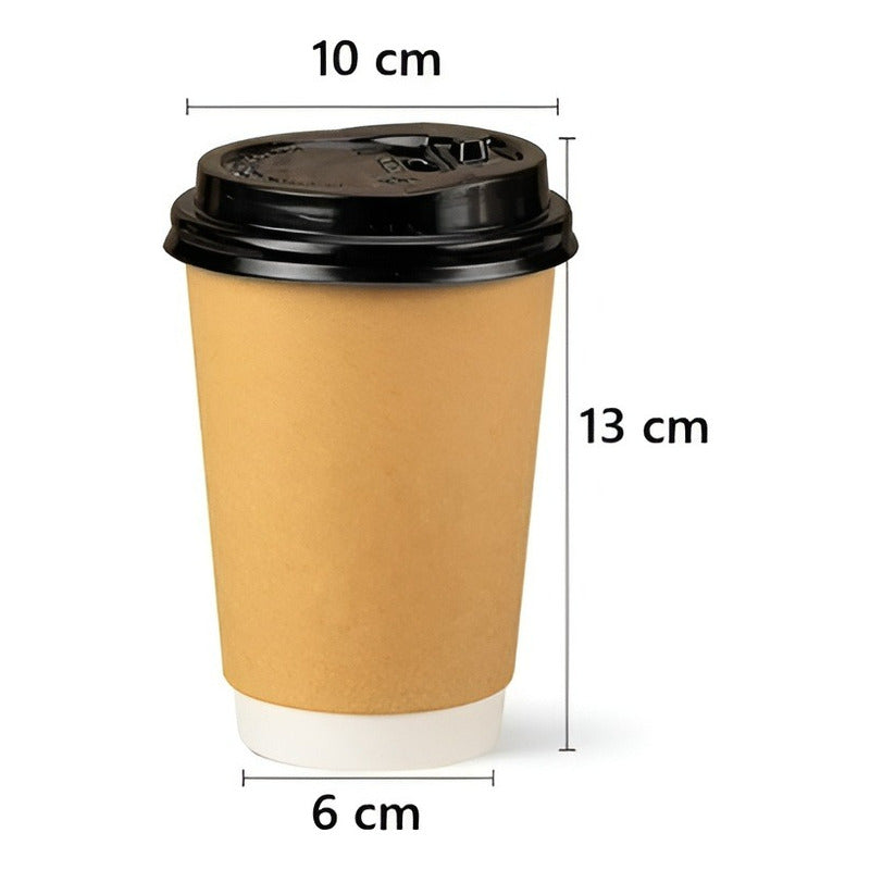 50 Vasos Cafe Kraft Vaso Desechables Doble Pared C/tapa 12oz Marrón Claro / Vaso Kraft Doble Pared 12oz