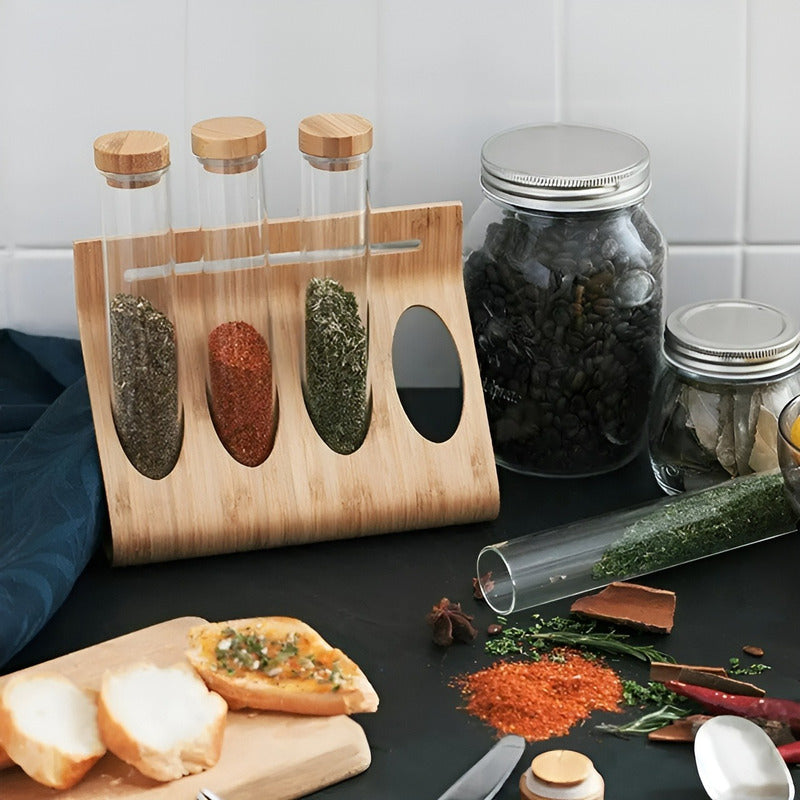 Set Especieros Organizador Condimentos Especieros Cocina 4pz Marrón Claro / Especieros Cocina / 4 Frascos
