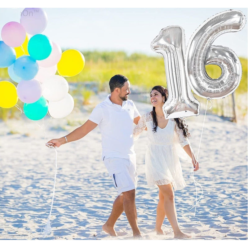 Globo Forma De Numero Globo Metalico Plateado Numero 40cm