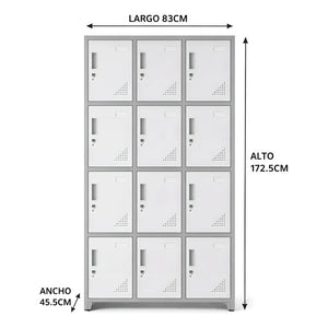 Lockers Metalicos Casillero Metálico 3 Cuerpos 12 Puertas Gris