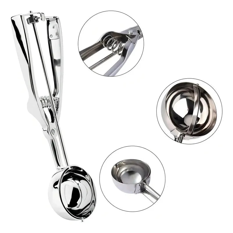 Pack 2 Cucharas De Helado Para Hacer Bolas De Helado 5cm Y 6cm Cuchara Cucharas Para Hornear Cucharadas Para Helado Con Liberación De Gatillo Juego De Cucharas Acero Inoxidable Pasteleriuscl Gris