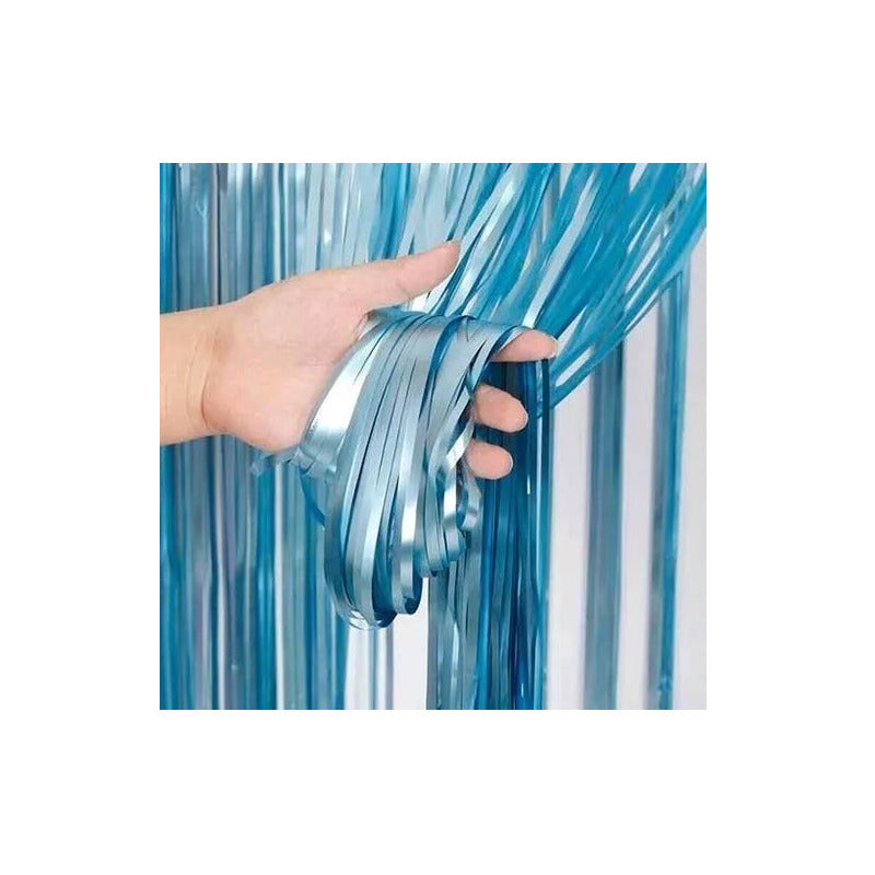 Guirnalda Cortina Metálica Cortina Cumpleaños Decoracion 2m Azul Claro