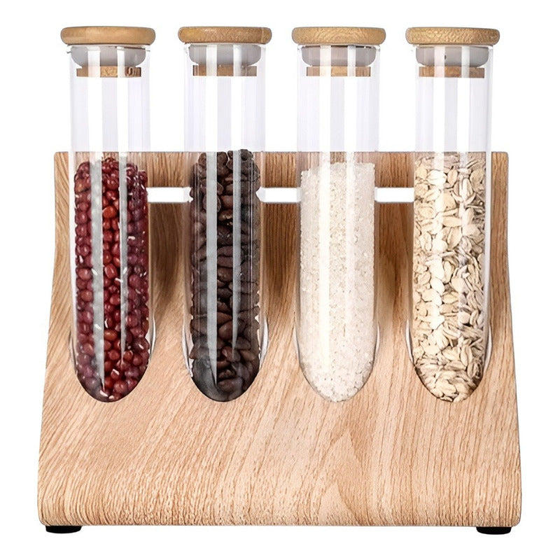 Set Especieros Organizador Condimentos Especieros Cocina 4pz Marrón Claro / Especieros Cocina / 4 Frascos