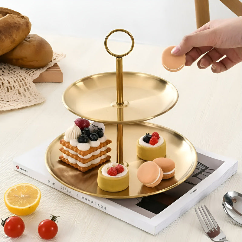 Porta Cupcake Porta Torta Exhibidor Candy Bar Soporte 2nivel Dorado