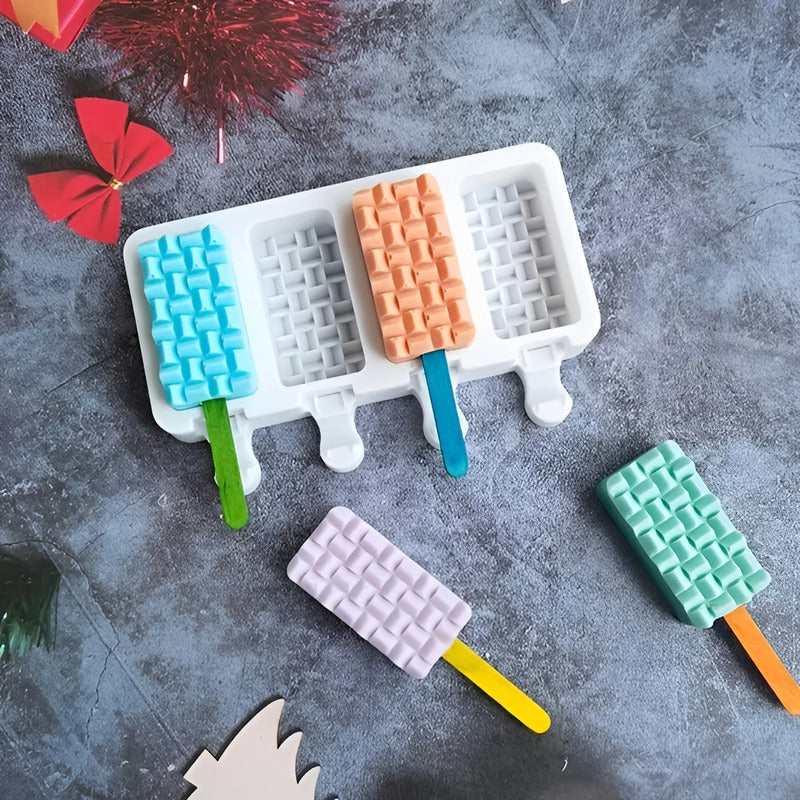 Set X4 Moldes De Silicona Reposteria Molde Helados Trenzado Blanco