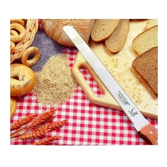 Cuchillo De Sierra Pasteleriuscl Para Pan Y Tortas De Acero Inoxidable Con Mango De Madera Gris Marron