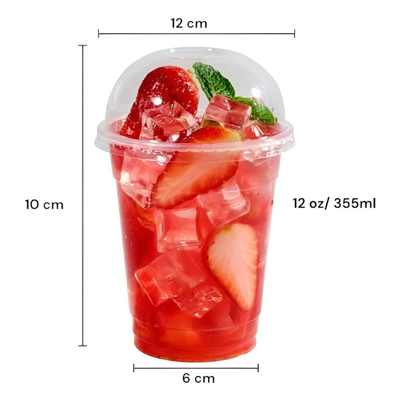 50 Vaso Desechable Plastico Vasos Tapa Domo Con Hoyo 12oz Trasparente