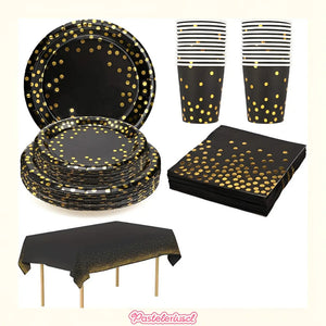 Set Vajilla Para Celebración Decoración 111pcs Kit Cumpleaños Vasos Platos Servilletas Decoraciones De Fiesta De... Negro Lunares