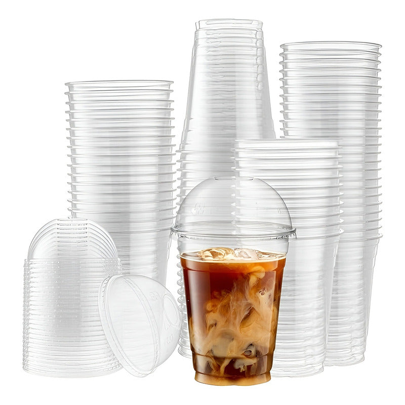 200 Vaso Desechable Plastico Vaso Con Tapa Domo Con Hoyo 16z Trasparente