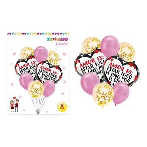 8 Globos Decoracion Cumpleaños Globos Metalico Corazon 3096 Rosado, Negro, Blanco