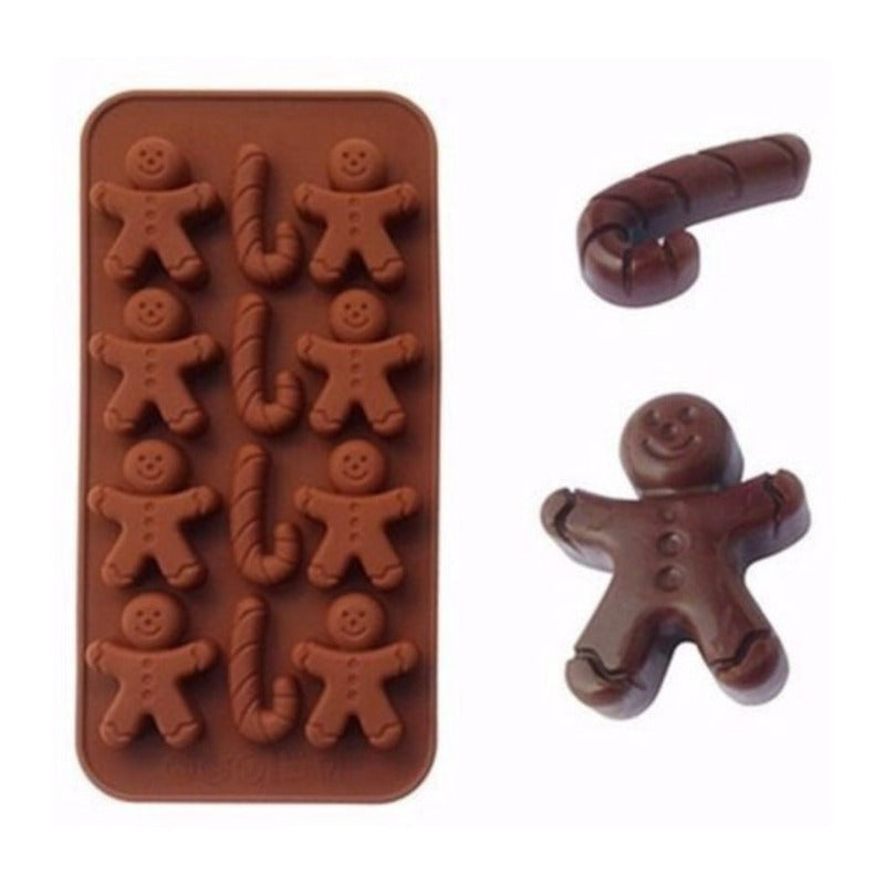 2 Molde De Chocolate Molde De Silicona Molde Galleta Navidad Pack X2 Marrón 12cavid 4 Baston, 8jengibre