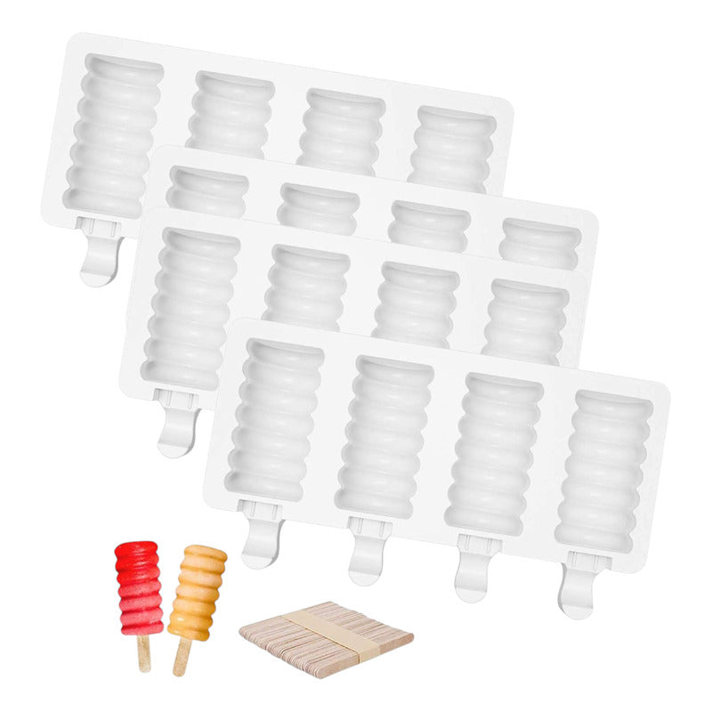 4 Molde Helados Molde Helado Silicona Moldes Paletas Mini395 Blanco / Molde Helado Espiral 4cav