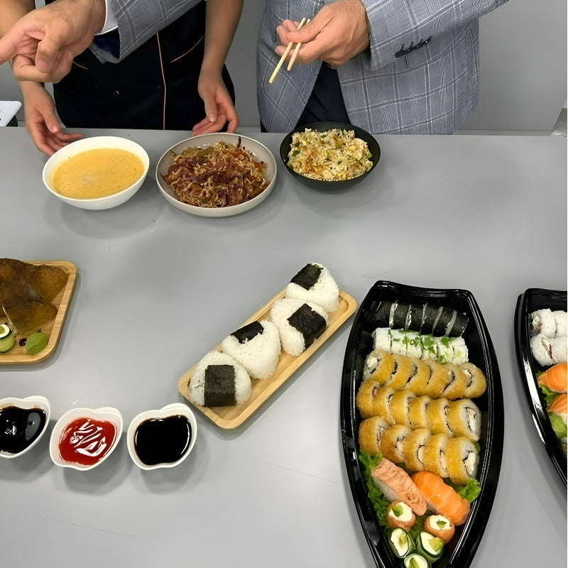 100 Envases Barcos De Sushi Bandeja C/tapa Barco Para Sushi Negro / Envase Para Sushi Sin Divisiones