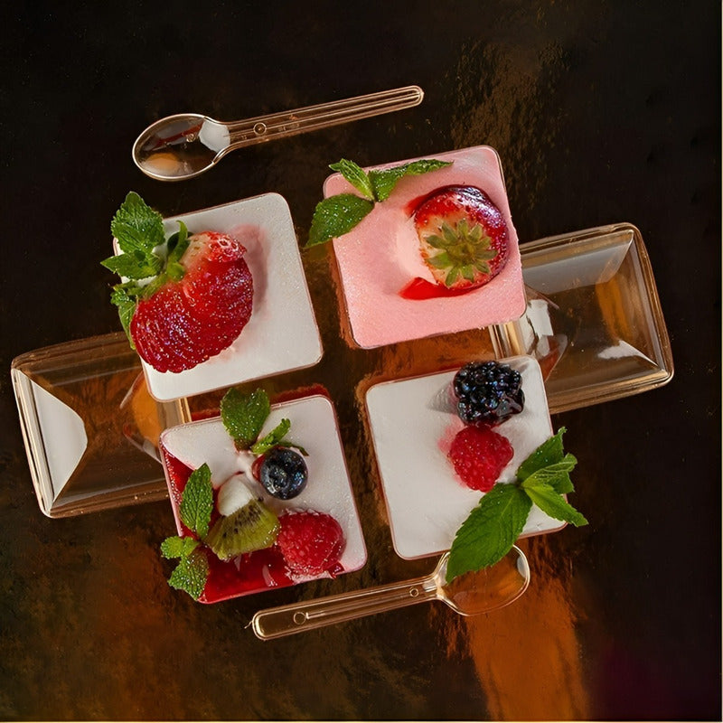 10 Set De Vasos Shot Postres Con Tapa 50 Cucharas Acrílico Transparente 046