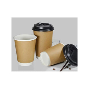 25 Vasos Desechables Vaso Cafe Kraft Doble Pared C/tapa 12oz Color Marrón Claro / Vaso Kraft Doble Pared 12oz