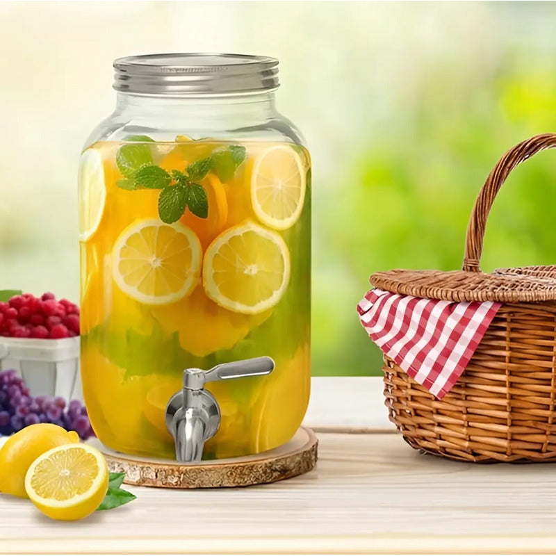 Jarro Para Jugo Dispensador De Bebidas Jarro De Vidrio 4l Color Transparente / Dispensador Liso Sin Atril 4l