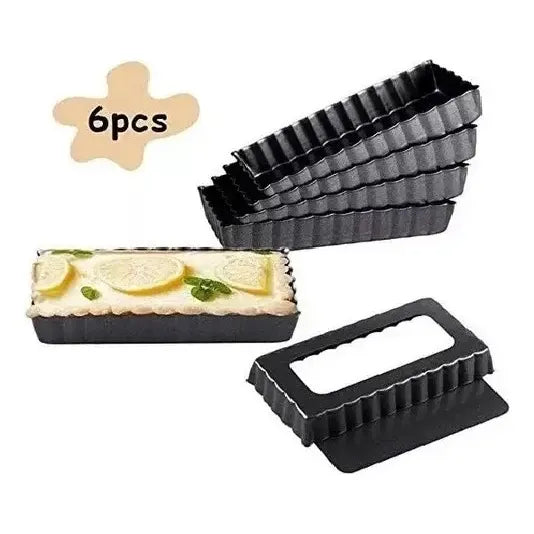 Pack De 6 Moldes Rectangulares Para Mini Tartaletas Con Base Desmontable Antiadherente Gris