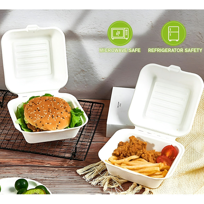 100 Envase Desechables Contenedor De Alimentos Compostables Blanco / Envases Compostables