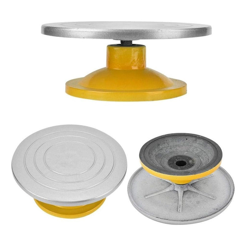 Base Giratoria Tortas Plato Giratorio Base Aluminio 32cm Gris Con Dorado