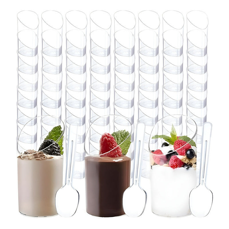 Set 100 Vasos Postres 60ml + 250 Cucharas Postres Desechable