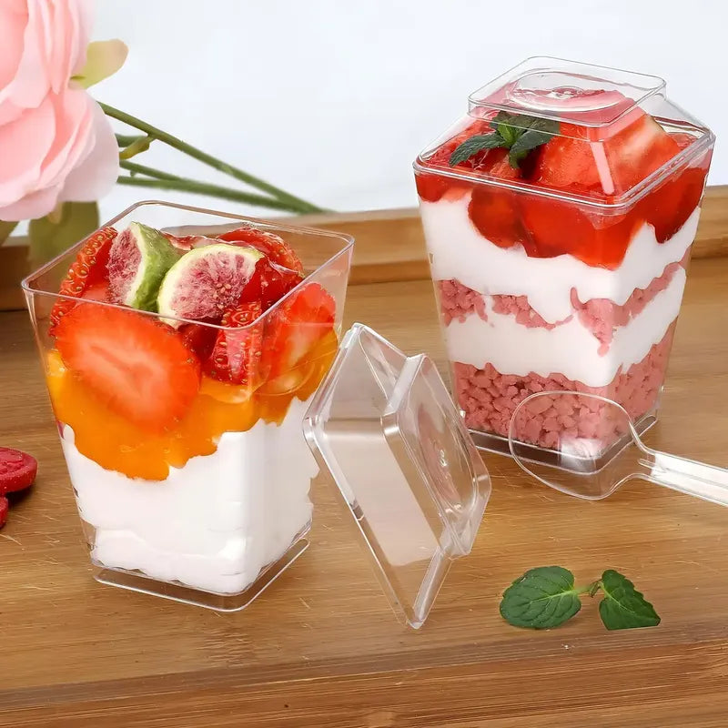 Pack X10 Vasos Para Postres Set De Vasos Shot Postres C/tapa 220ml Vaso Para Dulces Vaso De Dulces Vasos De 220ml Pocillo Para Postre Pasteleriuscl Transparente