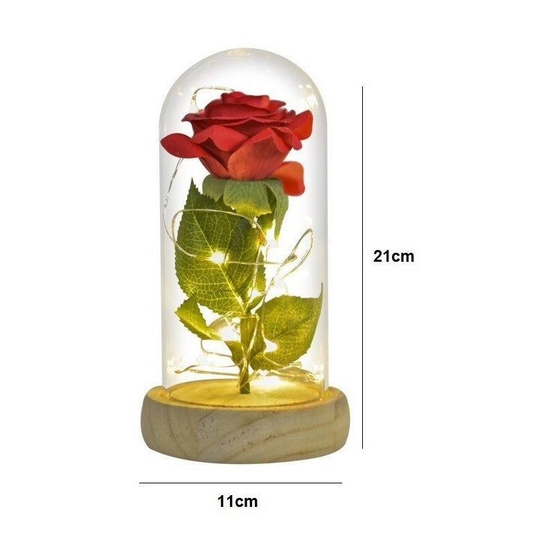 Rosa Eterna Rosas Eternas Rosa Preservada Led San Valentin Rojo Rosa Roja De Madera- Led