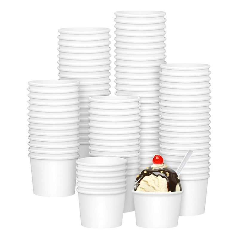 100 Vasos Polipapel Helado Vasos Pote Helado Desechables 4oz Blanco / Pote Helados 4oz