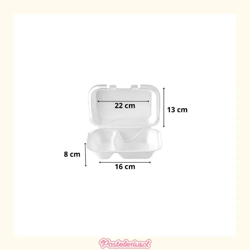 200 Bandejas Plumavit Bandeja Rectangular C/ Division Bandeja Alimentos De Colegio Bandejas De Plumavit Para Colacion... Blanco