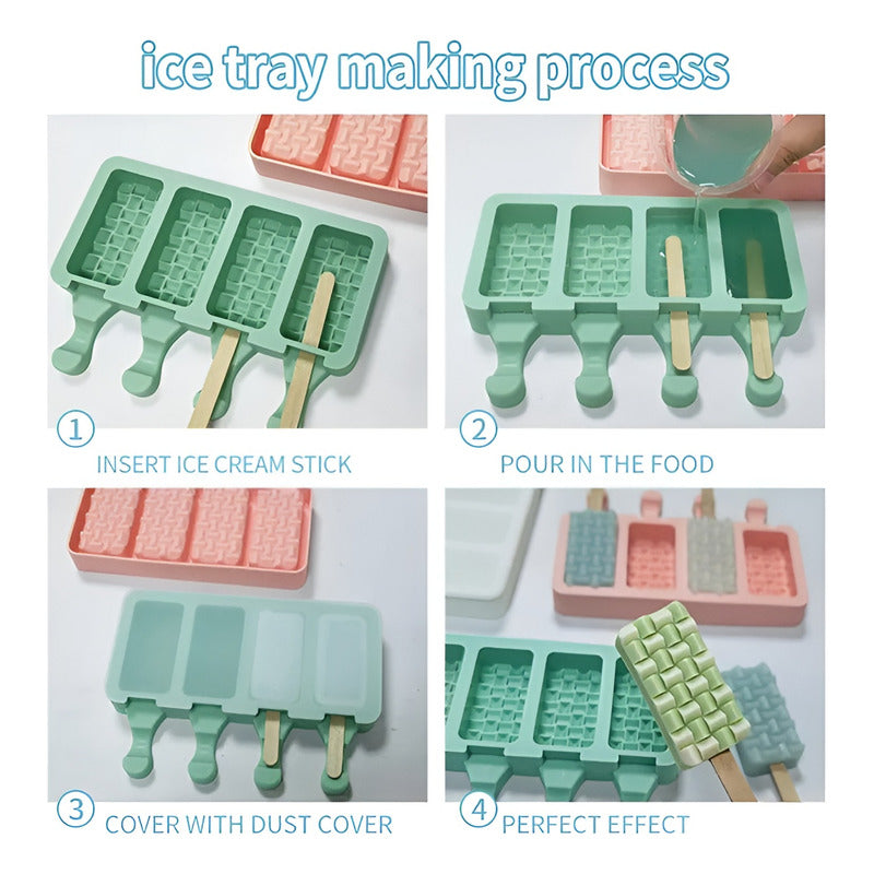 Set X4 Moldes De Silicona Reposteria Molde Helados Paleta 4c Blanco