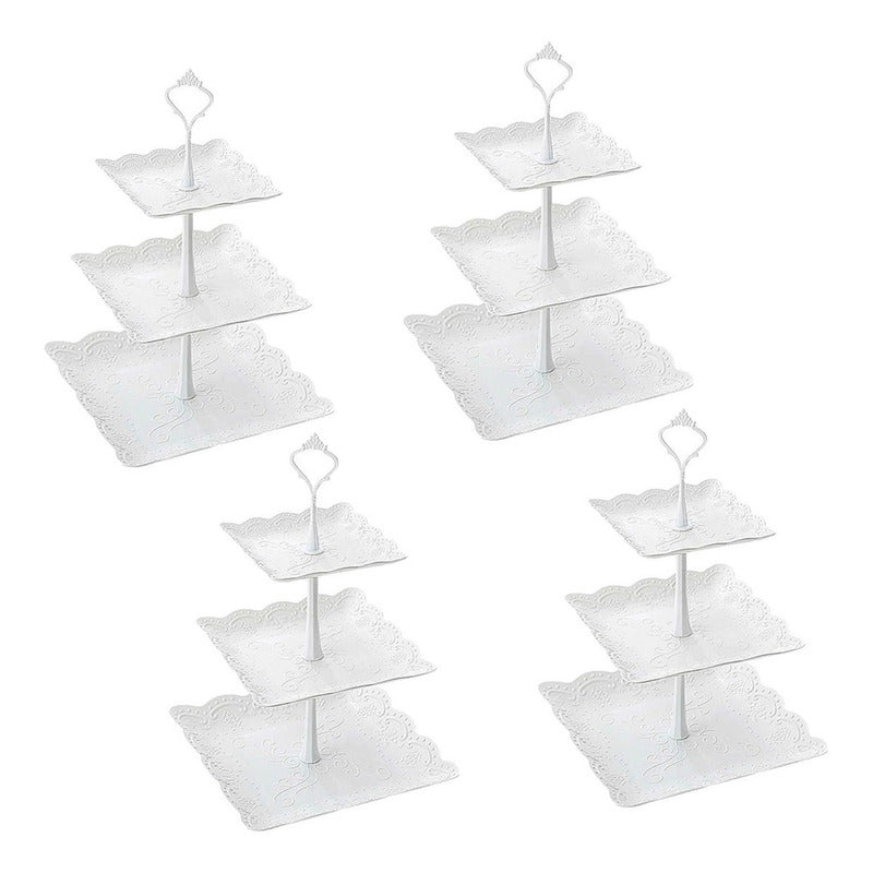 Pack X4 Porta Torta Porta Cupcakes  Torre Porta Cupcake Blanco