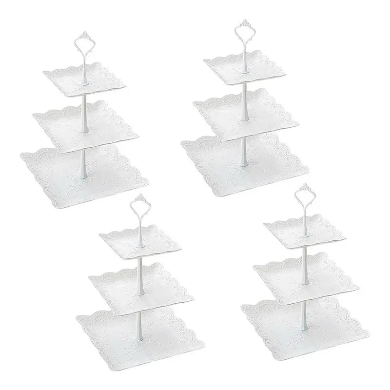 Pack X4 Porta Torta Porta Cupcakes  Torre Porta Cupcake Blanco