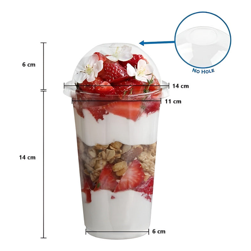 100 Vasos Plasticos Desechables Vaso Tapa Domo Sin Hoyo 20oz Transparente