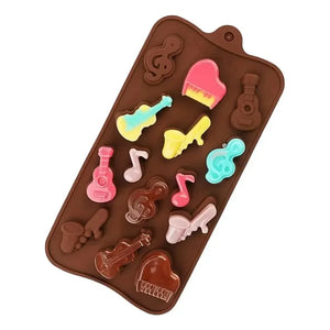 Moldes De Chocolate Moldes Silicona Chocolate Instrumentos Moldes De Silicona Flexibles Instrumentos Musicales Para... Marrón