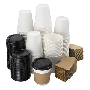 150 Vasos Para Cafe C/tapa+manga Vasos Polipapel 10oz/ 296ml