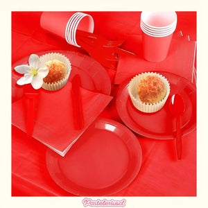 Set Cumpleaños Vasos Servilleta Plato Desechable 20 P/p Rojo Rojo