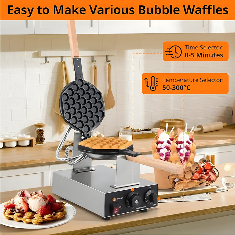 Maquina Para Waffles Wafleras Con Formas Waffle Burbuja Gris / Waflera Burbuja